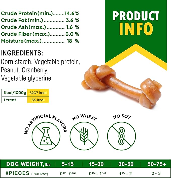 Dog Treats Peanut Butter Bones with Cranberry & Rawhide Free Chew 10.6 Oz - Pet Natural Mini & Big Snacks Healthy Collagen & Bulk Best Chews for Small & Large Dogs - Made for USA (Peanut Butter)