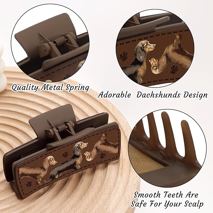 Dachshund Gifts for Women 3PCS Dachshund Hair Claw Clips Leather Weiner Dog Hair Clip Non Slip Cute Animal Claw Clip Hair Accessories for Christmas Thanksgiving Birthday