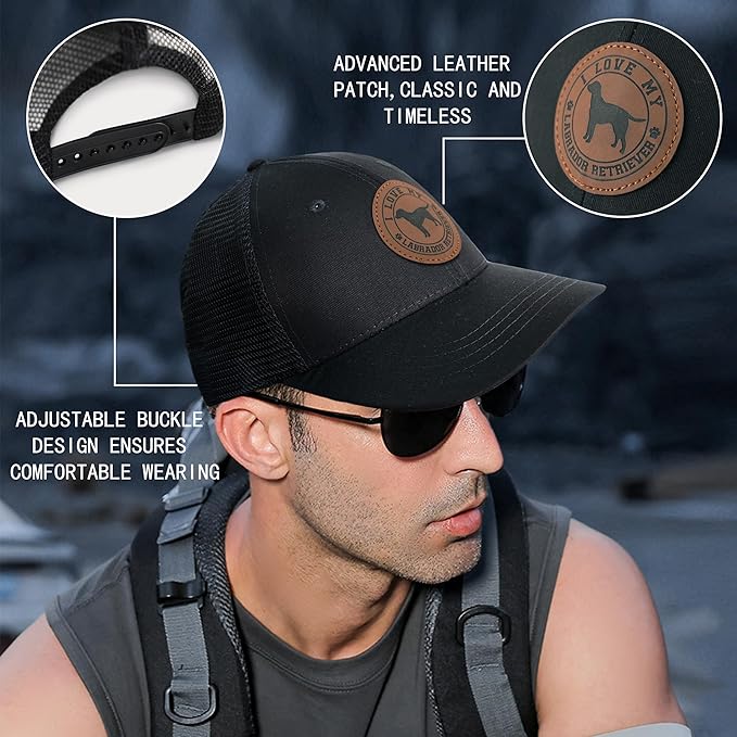 Dog Leather Patch Trucker Hat Gift - Adjustable Baseball Caps Dog Mesh Snapback Cap, Plastics Snapback Trucker Hats