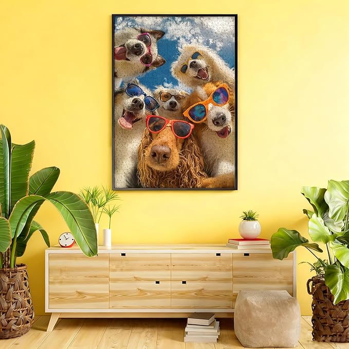 Dog Selfie Jigsaw Puzzles 1000 Pieces for Adults -Challenging Fun Puppy Road Trip Art, Premium Matte Finish, 27.56 x 19.68 Inches, Perfect for Game Nights