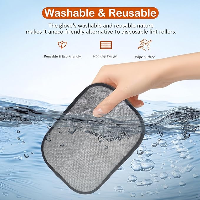 Pet Hair Removal Gloves 2-Pack - Upgraded Five-Finger Electrostatic Cats & Dogs Hair Brush Shedding | Reusable Pet Hair Remover Tool for Laundry, Furniture, Car Seat (Black)