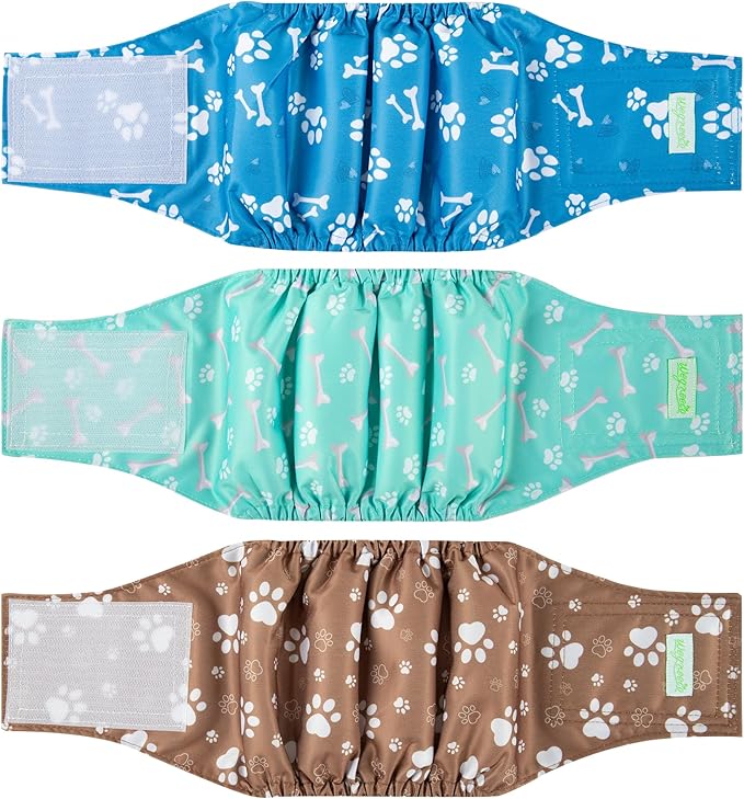 Wegreeco Washable Male Dog Belly Band - Pack of 3 - Washable Male Dog Belly Wrap, Small Doggie Diapers for Doggy Puppy (Bone, X-Small)