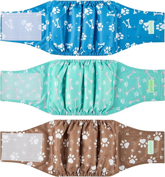 Wegreeco Washable Male Dog Belly Band - Pack of 3 - Washable Male Dog Belly Wrap, XX-Large Doggie Diapers for Doggy Puppy (Bone, XX-Large)