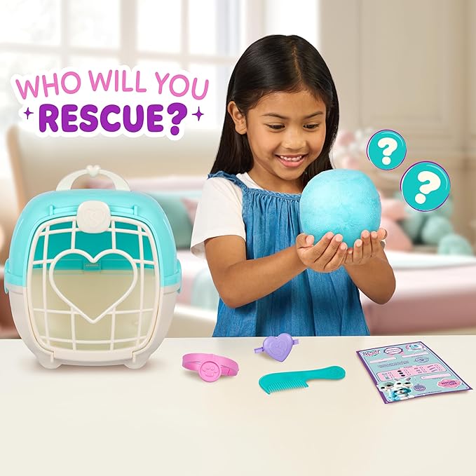 SCRUFFALUVS Blue Surprise Pet, Mystery Plush Toys, Stuffed Animals, Wash to Reveal 1 of 3 Rescue Pets: Puppy, Bunny, or Kitty - Includes 8.7" Deluxe Pet Carrier - Styles May Vary