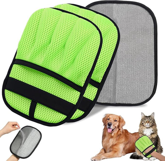 Pet Hair Removal Gloves 2-Pack - Upgraded Five-Finger Electrostatic Cats & Dogs Hair Brush Shedding | Reusable Pet Hair Remover Tool for Laundry, Furniture, Car Seat (Neon Green)