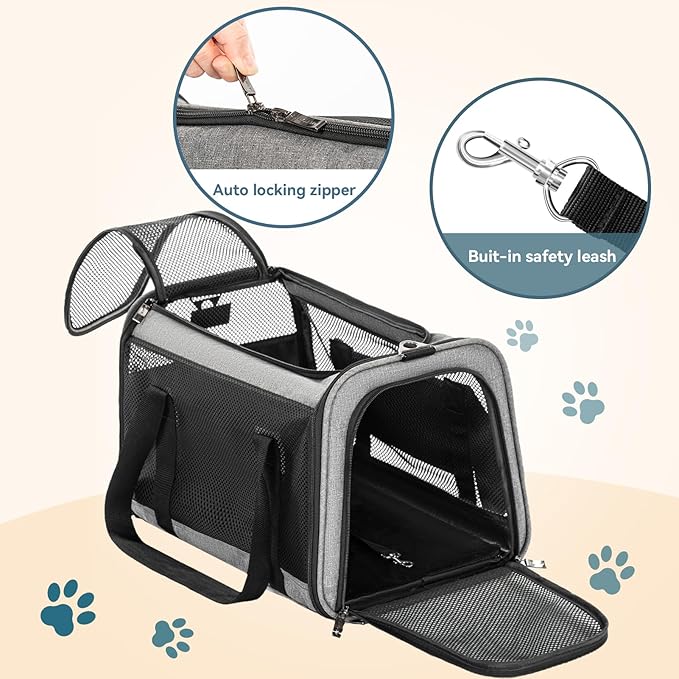 Petsfit Cat Carrier Dog Carriers Airline Approved, 18 x 11 x 11 Soft-Sided Pet Carrier, 3 Carrying Ways, Lightweight, Breathable, Escape Proof, with Adjustable Shoulder Strap and Soft Cushion