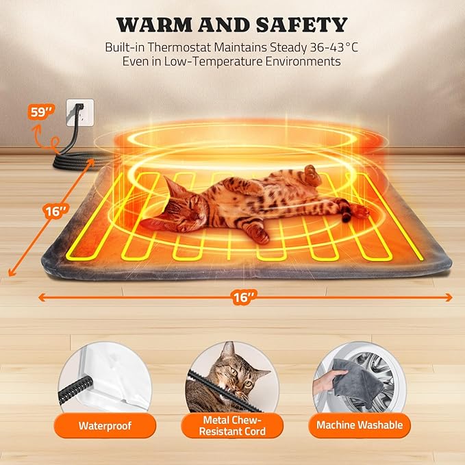 Pawtners Heated Outdoor Cat House for Outside Cats, 19'' Large Insulated Weatherproof Cat Shelter with Heated Pad, Elevated Feet & Escape Door, Warm Kitty House for Feral or Stray Cats in Winter