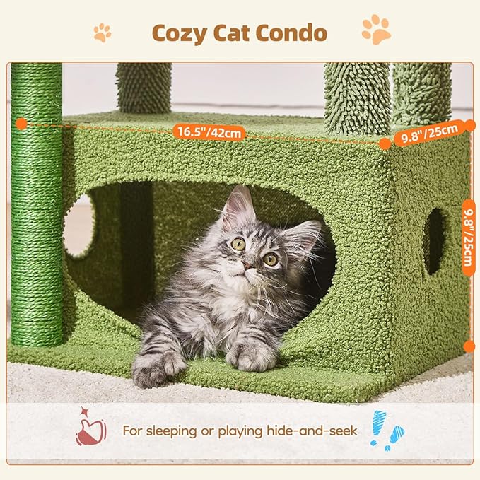 Taoqimiao Cat Tree,38.5-Inch Cat Tower for Indoor Cats,Suitable for Kittens with Luxurious cat condo with Adjustable Baskets and Luxurious Perch MS029ST Cactus