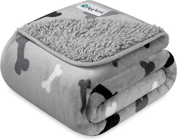 PetAmi Waterproof Dog Blanket Sherpa Fleece, Pet Small Medium Dog, Reversible Large Cat Throw Bed Couch Sofa Furniture Protector Soft Plush Microfiber (Small 24x32, Bone Print Gray), (24x32)