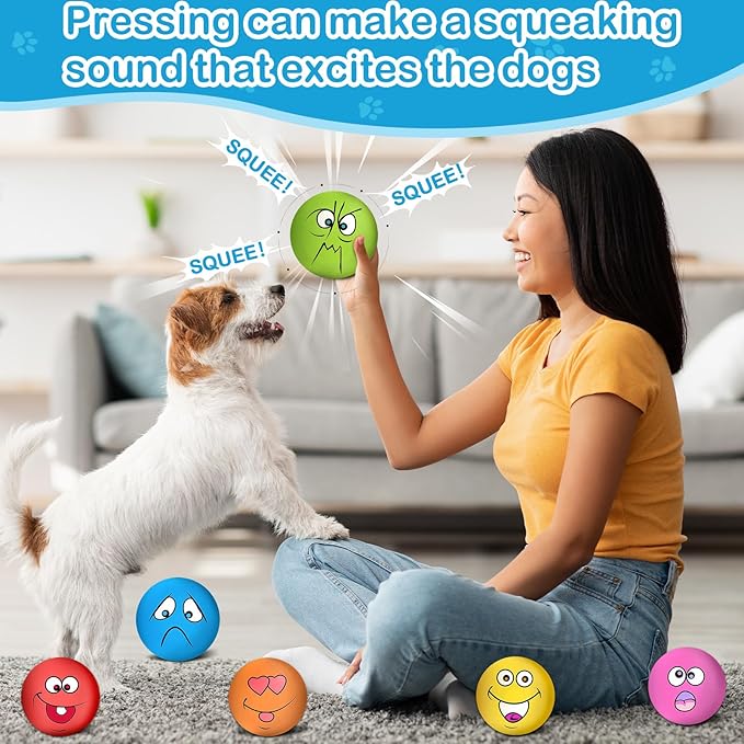 3.14" Squeaky Dog Toys Funny Smile Face Chewing Latex Rubber Soft Fetch Play Interactive Squeaky Dog Balls for Puppy Small Medium Pet Dog (6PCS)