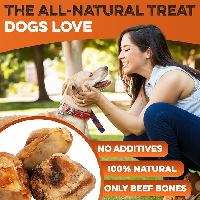 BRUTUS & BARNABY Kneecap Bones for Dogs – 100% USA-Sourced Beef – Long-Lasting Natural Chews for Aggressive Chewers – High Protein, Dental Health Support, (20-pk) – Made in The USA
