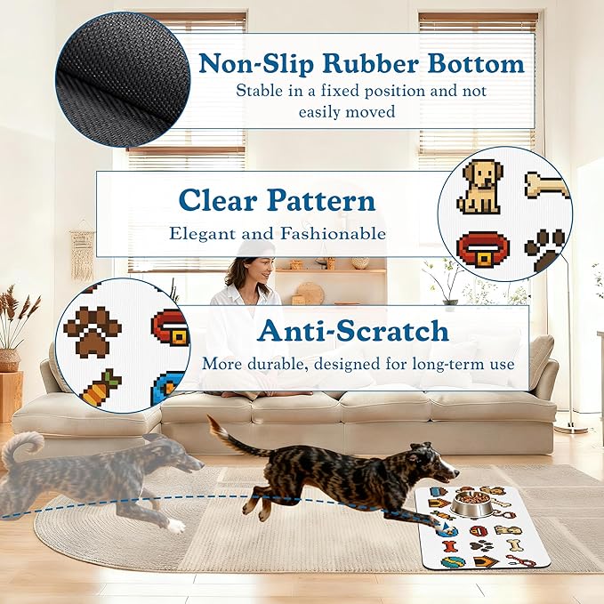 Dog Fun Pet Feeding Mat–Quick Dry Absorbent Dog Cat Food Mat, Non Slip Waterproof Bowl Placemat for Messy Eaters, Pet Accessories for Floors 12"x20"