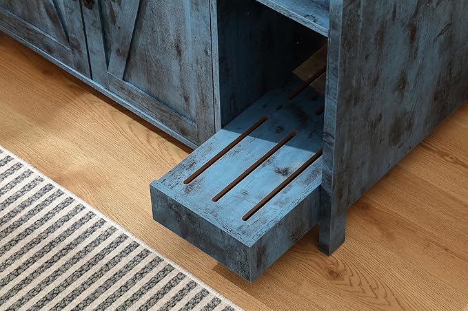 Large Cat Litter Enclosure With Litter Collector, Enclosure for self-Cleaning Litter Boxes,Adjustable Shelf for Dog Proof and Storage,charging station,Locks Added for cat,Cat House,Blue