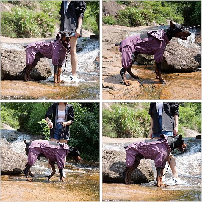 LOVELONGLONG Waterproof Dog Raincoat with Removable Hood – Outdoor Full Body Dog Jacket, Windproof Snowproof Shell Suit – All Season Pet Rain Gear Plum Purple XXS