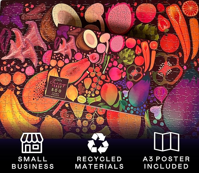 Elena Essex 500 Piece Puzzles for Adults - Juicy Feast/Puzzles for Adults 500 Pieces/Jigsaw Puzzles 500 Pieces/Colorful Fruit Vegetable Plants Puzzle/Puzzle Size 18x24inches