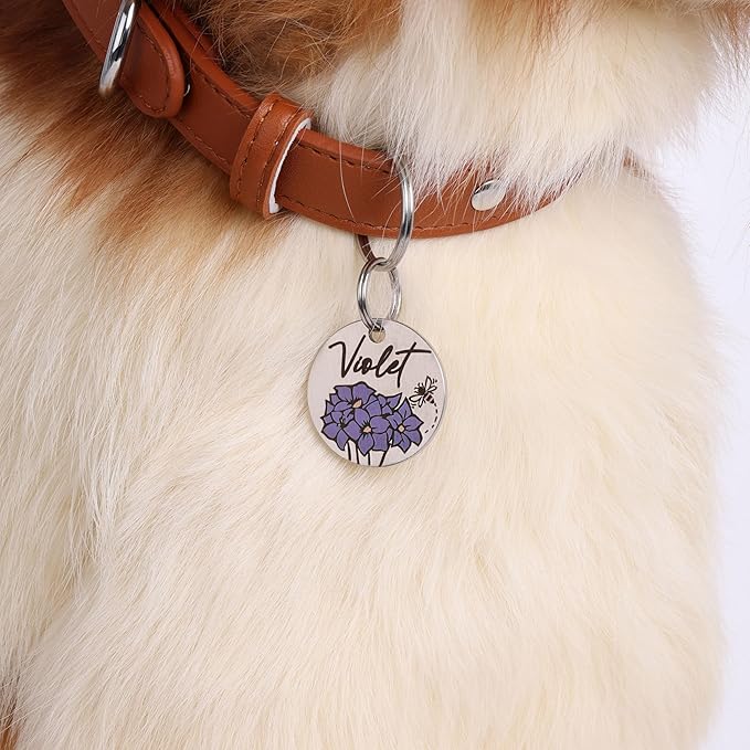 MYXGY Colorful Dog Tags Personalized, Engraved Dog Tags with Colored Printing for Pets, Customizable Cat Collar Holder Tag (Violet)
