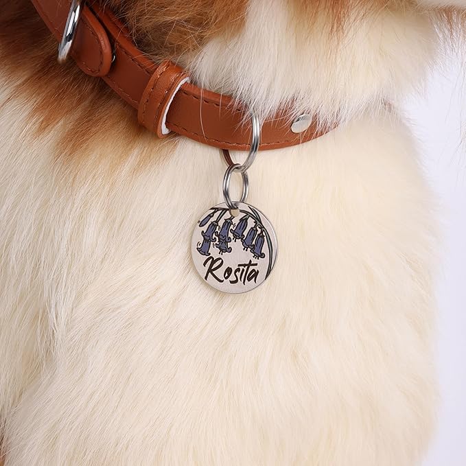 Colorful Dog Tags Personalized, Engraved Dog Tags with Colored Printing for Pets, Dog Name tag with deep Engraving, Custom pet ID Tags, Customizable cat Collar Holder tag (Bluebell)