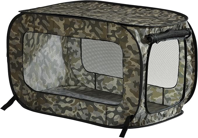 Beatrice Home Fashions Portable, Collapsible, Pop Up Kennel Travel Cat and Dog Crate, 32.5" L x 19.5" W x 19.5" H, Camo Green