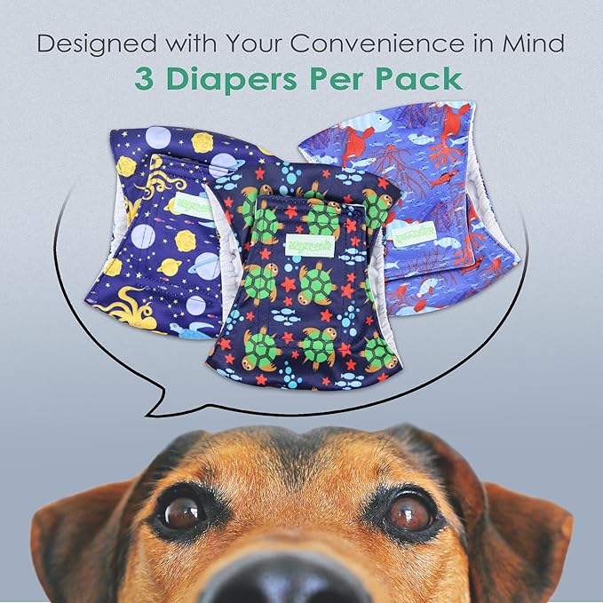 wegreeco Washable Male Dog Belly Band (Stylish Pattern)- Pack of 3 - Washable Male Dog Belly Wrap, Dog Diapers Male (Turtle, S)