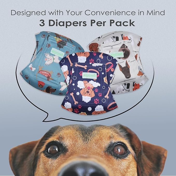 wegreeco Washable Male Dog Belly Band (Stylish Pattern)- Pack of 3 - Washable Male Dog Belly Wrap, Dog Diapers Male (Lovely Dogs, Small)