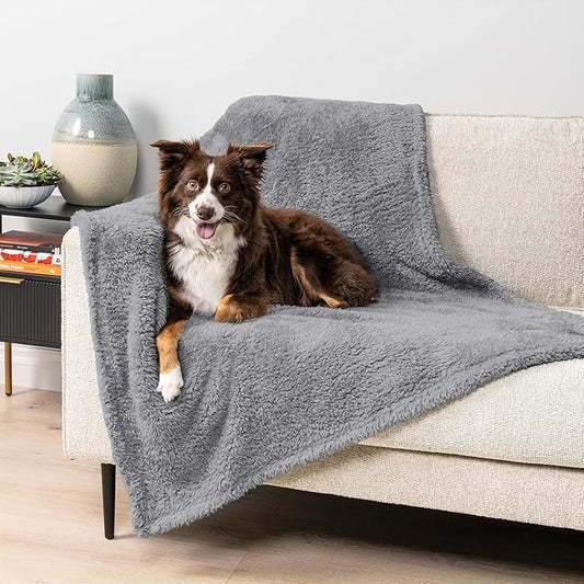 PetAmi Fluffy Waterproof Dog Blanket for Medium Large Dogs, Soft Warm Pet Sherpa Throw Pee Proof Couch Cover, Reversible Cat Bed Blanket Sofa Protector, Plush Washable Pad (Light Grey, 40x60)