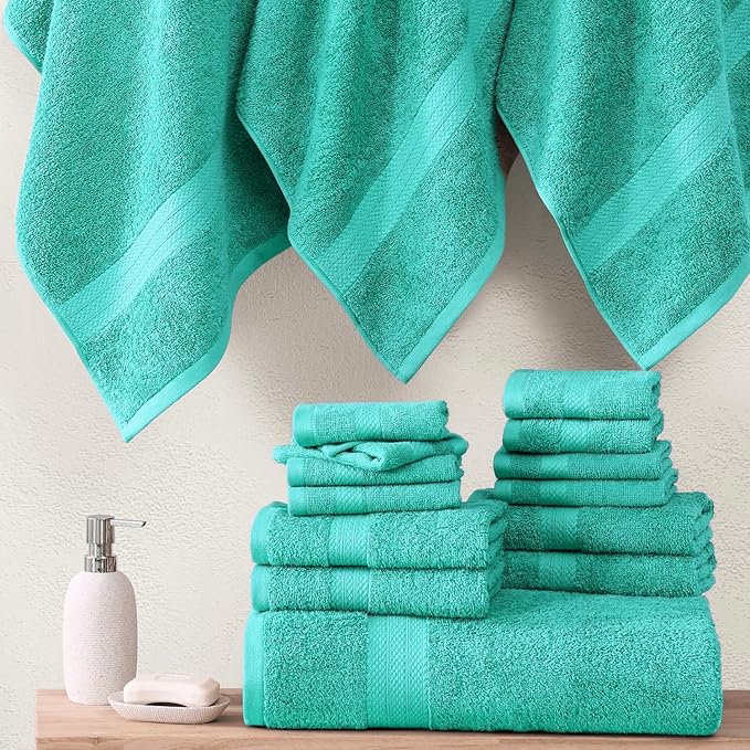 Lane Linen 100% Mercerized Cotton Luxury Bathroom Towel Set - 6 Pc - Quick Dry, Very Soft, Fluffy & Highly Absorbent - 2 Large Bath Towels, 2 Washcloths, 2 Hand Towel - Pet Friendly, Pre Shrunk - Teal
