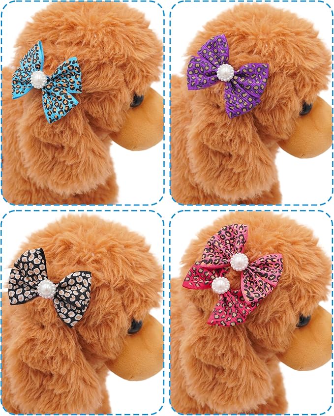 PET SHOW 20 Pack Leopard Dog Hair Bows with Alligator Clips for Small Medium Dogs Cheetah Bowknot Hair Clips Cat Puppy Yorkshire Rhinestone Grooming Hair Accessories for Birthday Party