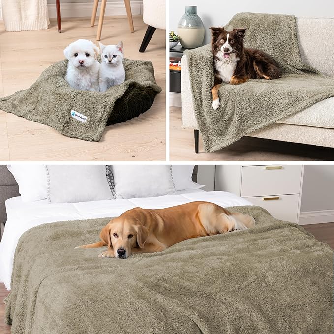 PetAmi Fluffy Waterproof Dog Blanket for Small Medium Dogs, Soft Warm Pet Sherpa Throw Pee Proof Couch Cover, Reversible Cat Puppy Bed Blanket Sofa Protector, Plush Washable Pad (Taupe Camel, 24x32)