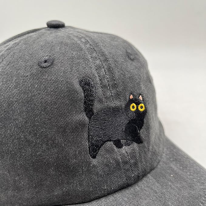 Black Cat Hat,Ragdoll Cat Embroidered Adjustable Cotton Baseball Cap for Men Women,Gifts for Cat Lovers