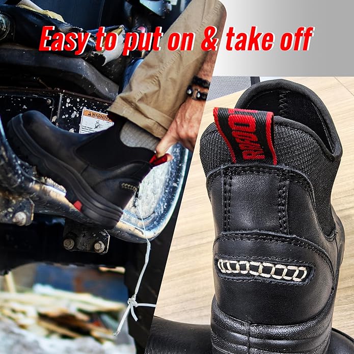 ROCKROOSTER Bakken Men's Black 6 inch Chelsea Boots, EH Rated Waterproof Slip-on Work Boots AK303-Soft Toe, AK323-Steel Toe, CP323-Comp Toe