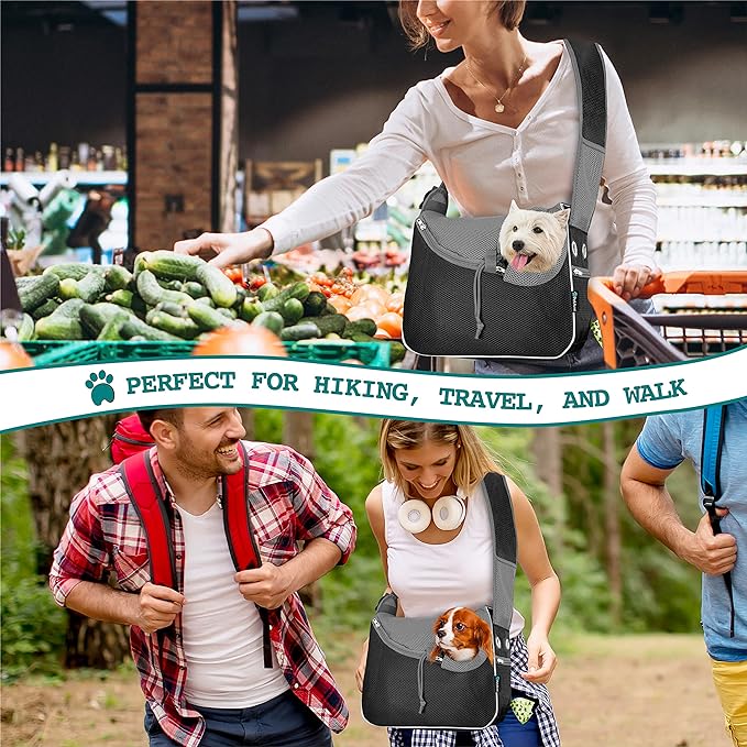 PetAmi Small Dog Sling Carrier, Soft-Sided Crossbody Puppy Carrying Purse Bag, Adjustable Sling Pet Pouch to Wear Medium Dog Cat Travel, Dog Bag for Traveling, Poop Bag Dispenser, Max 10 lbs, Black