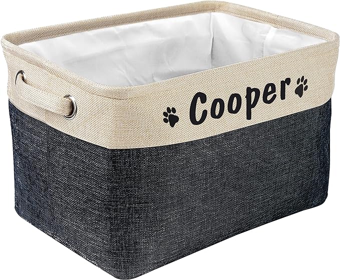 PET ARTIST Collapsible Dog Toy Storage Basket Bin with Personalized Pet's Name - Rectangular Storage Box Chest Organizer for Dog Toys,Dog Clothing,Dog Apparel & Accessories-black