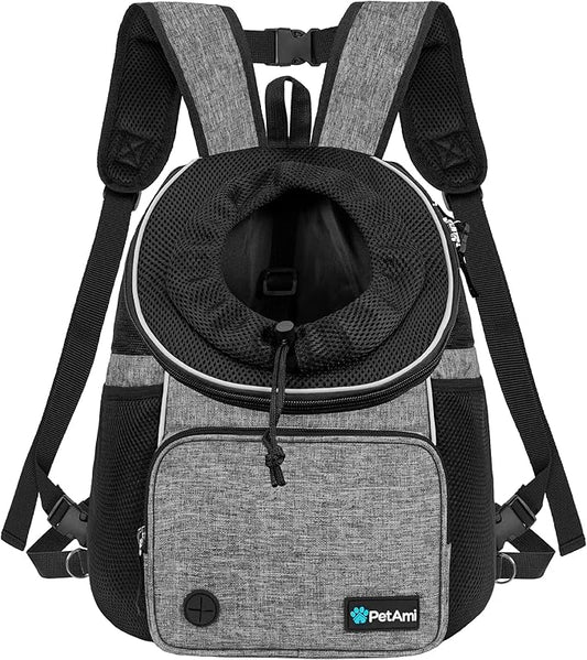 PetAmi Dog Front Carrier Backpack, Adjustable Dog Pet Cat Chest Carrier Backpack, Ventilated Dog Carrier for Hiking Camping Travel, Small Medium Puppy Large Cat Carrying Bag, Max 15 lbs, Gray