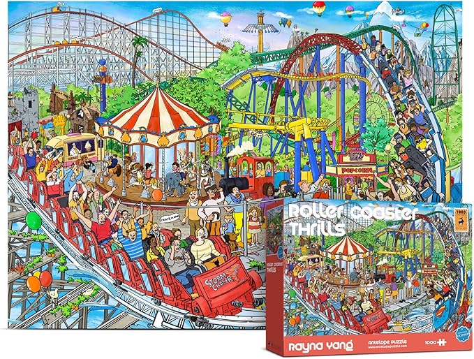 Antelope 2 in 1 1000 Piece Puzzle Bundle - Drive in Movie & Roller Coaster Jigsaw Puzzles