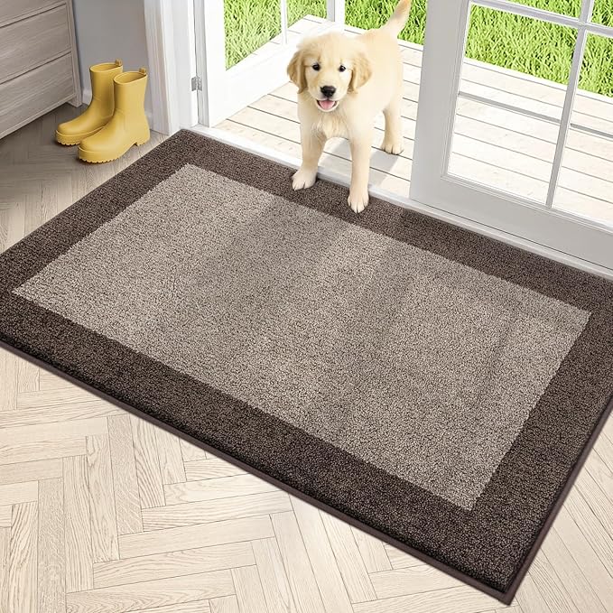 PURRUGS Dirt Trapping Door Mat 34" x 60", Non-Slip/Skid Machine Washable Entryway Rug, Shoes Scraper, Throw Rug, Super Absorbent Area Rug for Muddy Wet Shoes and Paws, Beige & Grayish Brown