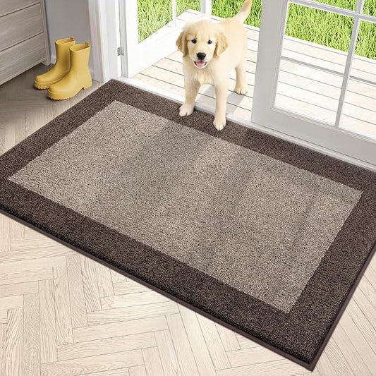 PURRUGS Dirt Trapping Door Mat 34" x 60", Non-Slip/Skid Machine Washable Entryway Rug, Shoes Scraper, Throw Rug, Super Absorbent Area Rug for Muddy Wet Shoes and Paws, Beige & Grayish Brown