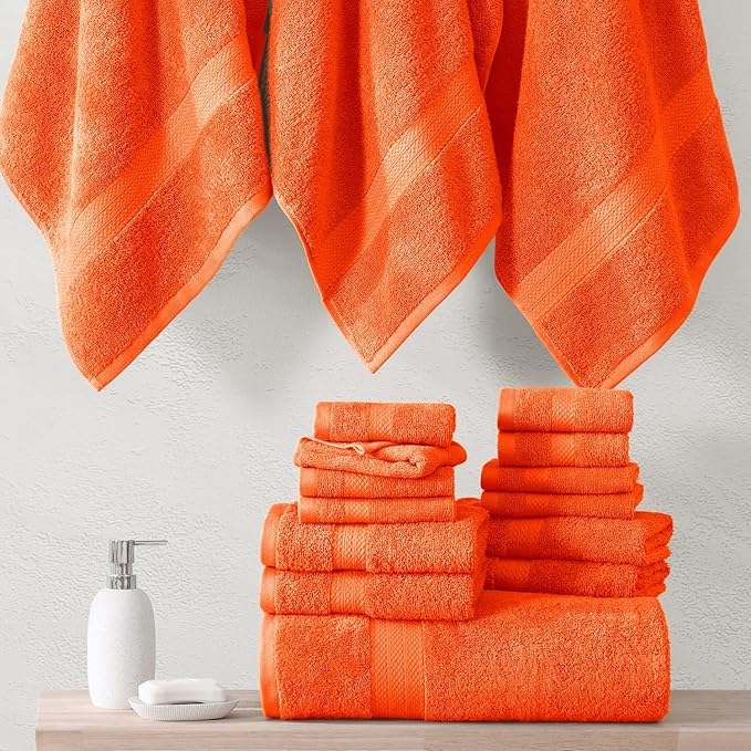 LANE LINEN 100% Cotton Luxury Bathroom Towel Set - 6 Pcs - Ring Spun, Quick Dry, Very Soft & Absorbent - 2 Bath, 2 Washcloths, 2 Hand Towels - Remains Fluffy Even After Multiple Washes - Tiger Lily