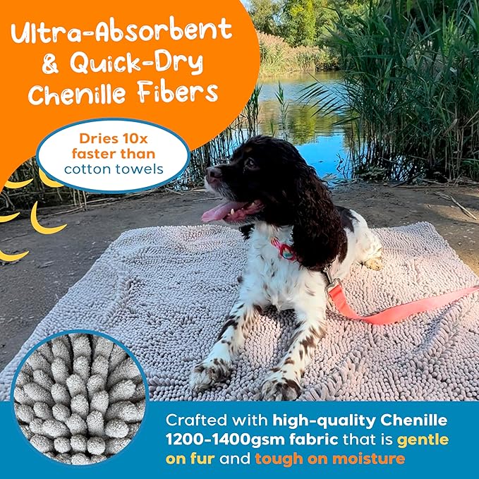 Pet 2-in-1 Dog Towel & Mat – Transforms from Drying to Bath Mat, Ultra Soft, Absorbent & Quick-Drying, Machine Washable Dog Towels with Detachable Non-Slip Mat and Hand Pockets (Medium)