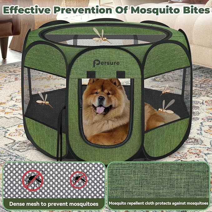 Dog Cat Playpen Indoor Outdoor for Puppy Pet Recovery After Surgery, Dog Tent Crates Cage Indoor/Outdoor, Portable Pop Up Dog Kennel with Carrying Case for Travel (Premium Green, Large)