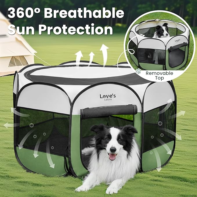 Love's cabin Pet Puppy Dog Playpen, Small Dog Tent Crates Cage Indoor/Outdoor, Portable Playpen for Cat, Foldable Pop Up Dog Kennel Playpen with Carring Case, Removable Zipper Top, Olive Green