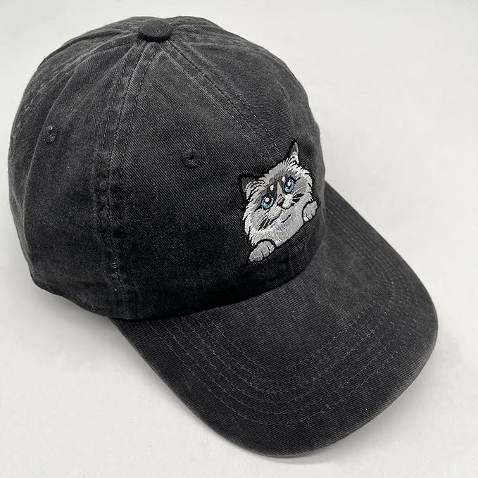 Black Cat Hat,Ragdoll Cat Embroidered Adjustable Cotton Baseball Cap for Men Women,Gifts for Cat Lovers