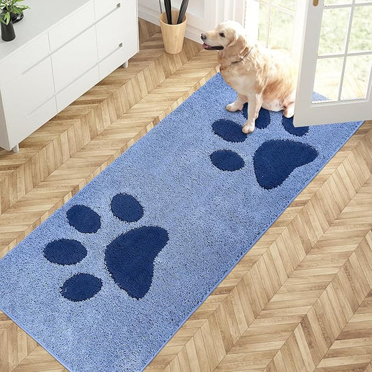 PURRUGS Dirt Trapping Door mat 32" x 70", Non-Skid/Slip Machine Washable Microfiber Entryway Rug, Dog Door Mat, Super Absorbent Welcome Mat for Muddy Wet Shoes and Paws, Light Blue