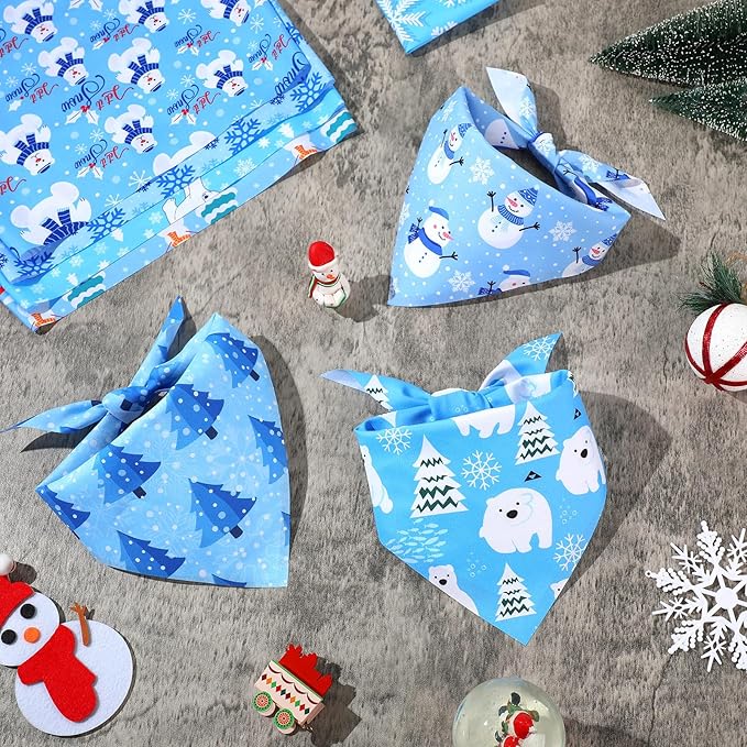 Abbylike 100 Pcs Winter Dog Bandanas Bulk Blue Snowflake Bandanas for Dogs Triangle Kerchief Bibs Scarf for Pet Xmas Costume Photo Props Accessories Pet Shops Grooming, 25 Styles (25.6 x 17.7 x 17.7)