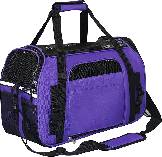 EliteField Soft Pet Carrier (3 Year Warranty, Airline Approved) Soft Sided Dog Puppy Cat Carrier Travel Bag (X-Large: 21" L x 12" W x 13" H, Purple)