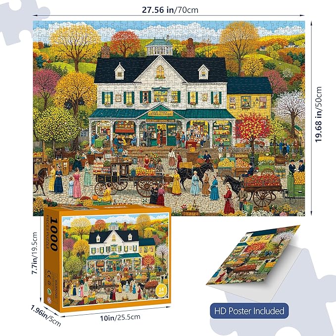 General Store Jigsaw Puzzles 1000 Pieces for Adults -Challenging Country Store Harvest Art, Premium Matte Finish, 27.56 x 19.68 Inches, Perfect for Game Nights