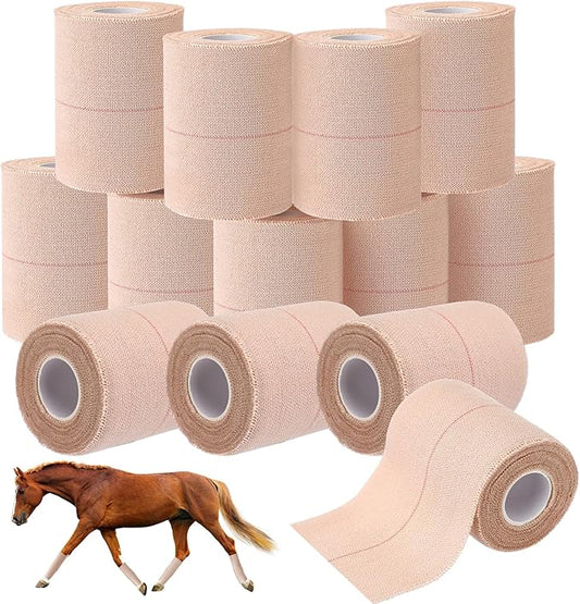Geiserailie 12 Rolls 3 Inches Elastic Tape Adhesive Elastic Tape Self Adhesive Bandage Wrap Flexible Stretch Bandages for Sports Ankle, Knee and Wrist Sprains Animal Pets, 5 Yards