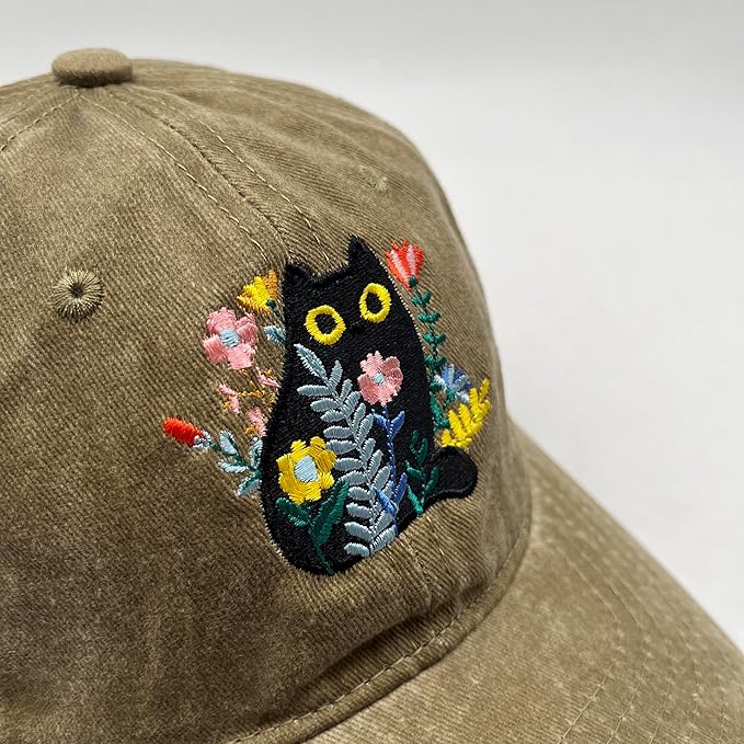 Black Cat Hat,Ragdoll Cat Embroidered Adjustable Cotton Baseball Cap for Men Women,Gifts for Cat Lovers