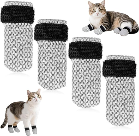 Cat Booties Anti Scratch Mittens,4 PCS cat Claw Covers,Mesh Breathable Cat Shoes,Adjustable Cats Anti Scratch Gloves,Suitable for Cats When Bathing and Nail Trimming
