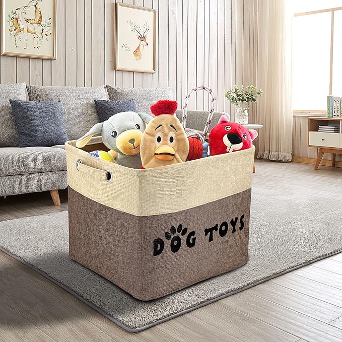 PET ARTIST Large Dog Toy Basket Bin - Rectangular Storage Box Chest Organizer for Dog Toys,Coats,Clothing,Apparel & Accessories & Blanket,Brown,15"x13"x12"