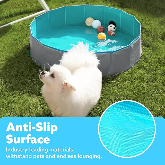 Sloosh Foldable Dog Kiddie Pool - Portable Hard Plastic Doggie Swimming Pool, Anti-Slip Collapsible Pets Bath Tub Suitable for Kids Toddler Indoor Outdoor Backyard Use (Gray, 32" x 8")